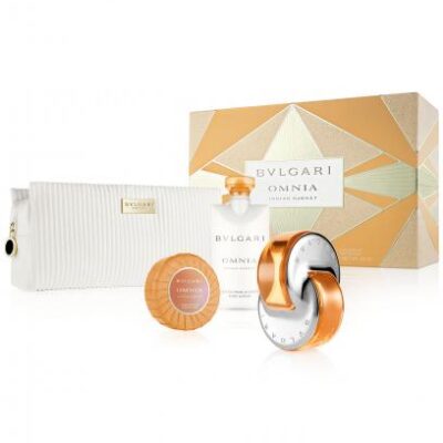 Bvlgari Omnia Indian Garnet 4 Pcs Set: 2.2 Edt Sp + 2.5 Body Lotion + 2.5 Soap + Beauty Pouch