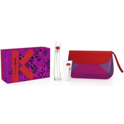 Kenzo Flowers 3 Pcs Set: 1.7 Edp Sp + 1.7 Body Lotion + Purse