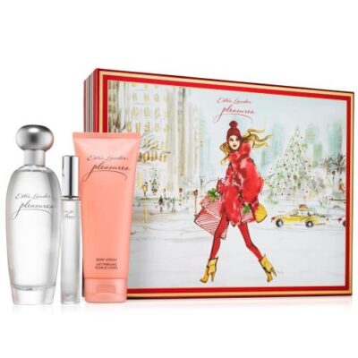 Pleasures 3 Pcs Set Women: 3.4 Eau De Parfum Spray + 3.4 Body Lotion + 0.2 Oz Eau De Parfum Travel Spray (Hard Box)