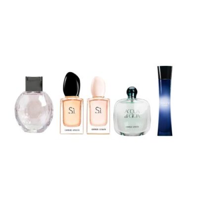 Giorgio Armani 5 Pcs Set Mini Set For Women: Armani Emporio Diamonds 0.17 Oz Eau De Toilette + Armani Si 0.24 Oz Eau De Toilette + Acqua Di Gioia 0.17 Oz Eau De Toilette + Armani Si 0.24 Oz Eau De Parfum + Armani Code 0.10 Oz Eau De Parfum